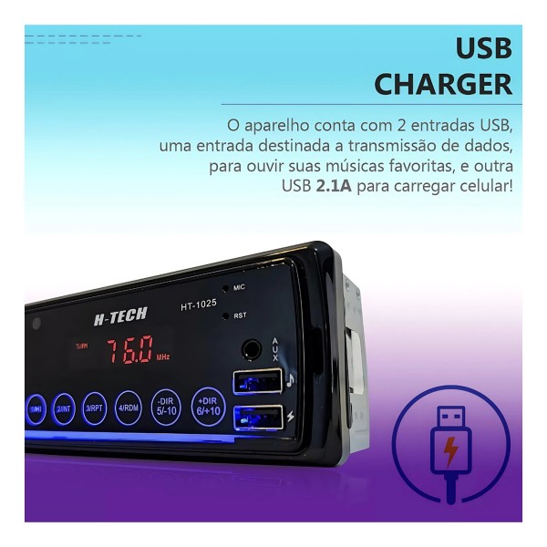 Som Automotivo H-tech Ht-1025 Bluetooth Usb Mp3 Com Controle
