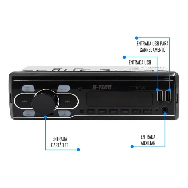 Som Rádio Automotivo Bluetooth Usb Card Sd Aux Fm Mp3 H-tech