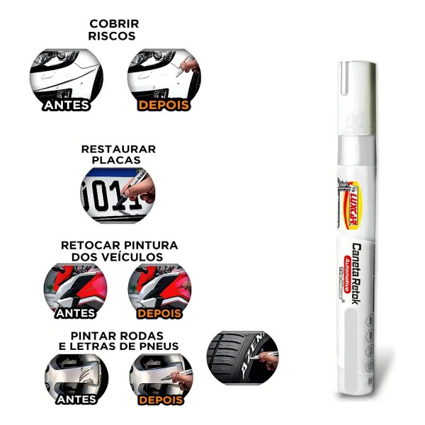 Caneta Retok Tira Riscos Automotivos Diversas Cores Luxcar Cor Branco