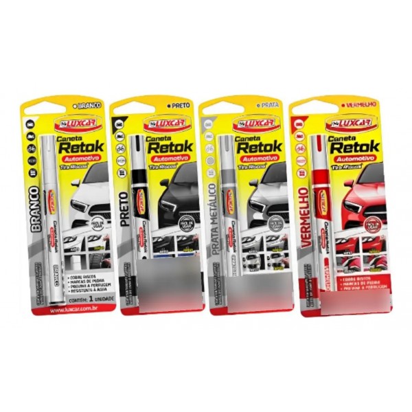 Caneta Retok Tira Riscos Automotivos Diversas Cores Luxcar Cor Vermelho