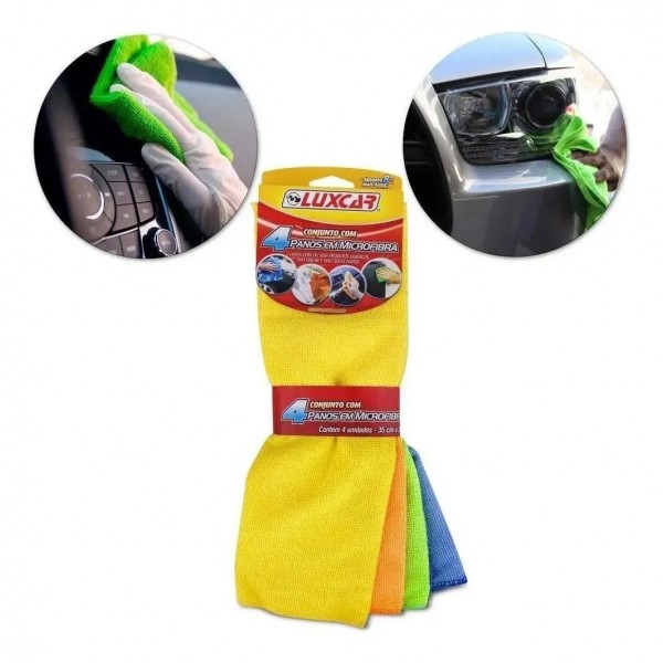 Luxcar, Panos Em Microfibra Conjunto Com 4 Un - 35x35 Cm Cor Sortido Colorido