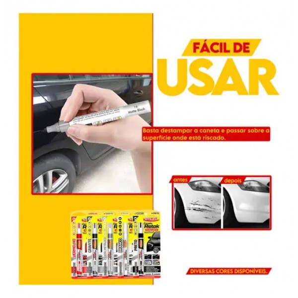 Caneta Retok Tira Riscos Automotivos Diversas Cores Luxcar Cor Grafite