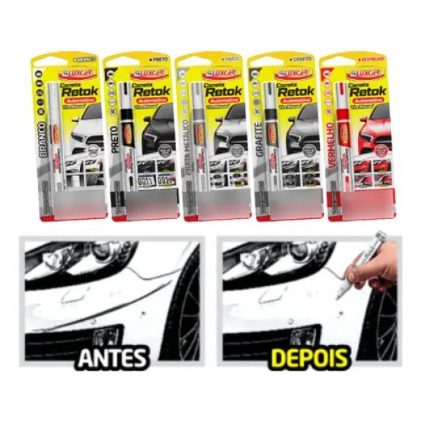 Caneta Retok Tira Riscos Automotivos Diversas Cores Luxcar Cor Grafite